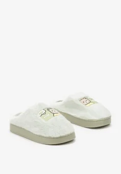 Zielone Futrzane Kapcie Vices na Platformie Ozdobione Naszywką Deofra