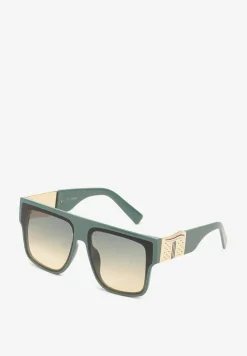 Zielone Geometryczne Okulary Przeciwsłoneczne w Panterkę z Filtrem UV Griosae