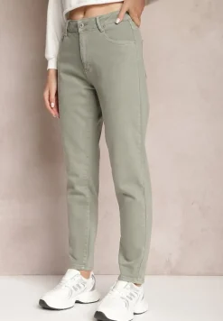 Zielone Jeansy Mom Fit High Waist Kasena