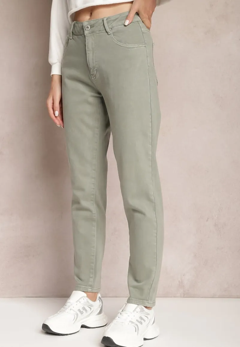 Zielone Jeansy Mom Fit High Waist Kasena