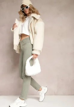 Zielone Jeansy Mom Fit High Waist Kasena