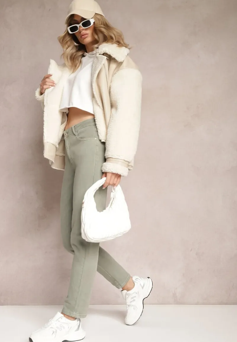 Zielone Jeansy Mom Fit High Waist Kasena