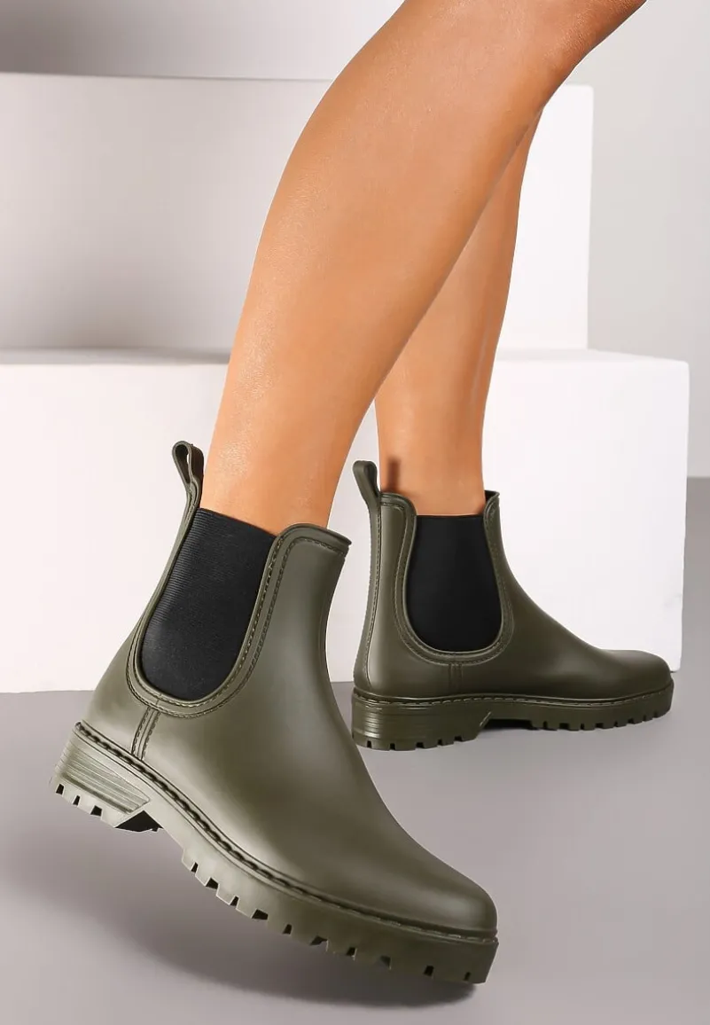Zielone Kalosze Sztyblety na Płaskiej Podeszwie Irinndria