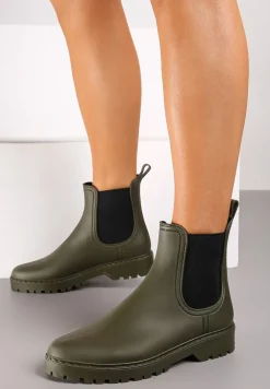 Zielone Kalosze Sztyblety na Płaskiej Podeszwie Irinndria