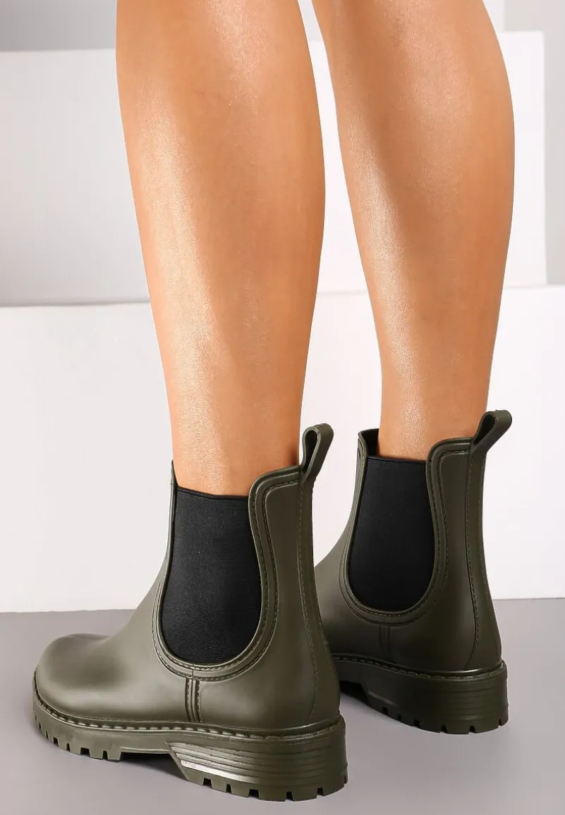 Zielone Kalosze Sztyblety na Płaskiej Podeszwie Irinndria