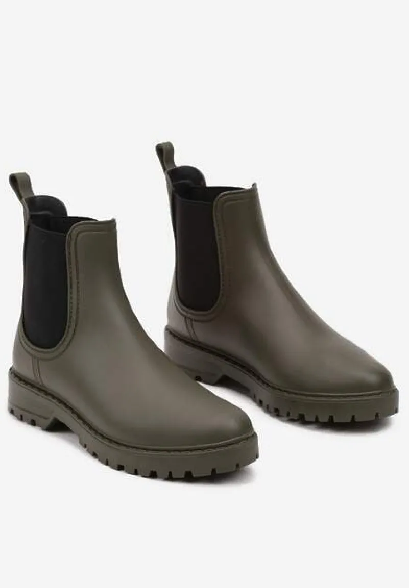 Zielone Kalosze Sztyblety na Płaskiej Podeszwie Irinndria