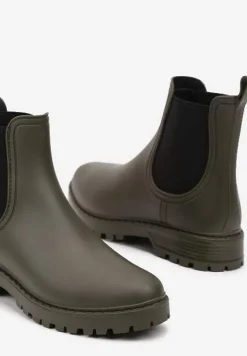 Zielone Kalosze Sztyblety na Płaskiej Podeszwie Irinndria