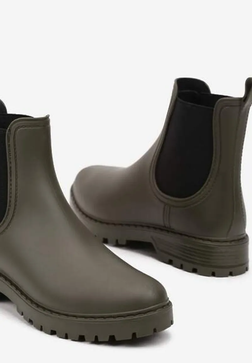 Zielone Kalosze Sztyblety na Płaskiej Podeszwie Irinndria