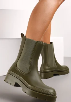 Zielone Kalosze Sztyblety z Elastycznymi Wstawkami Sarakiela