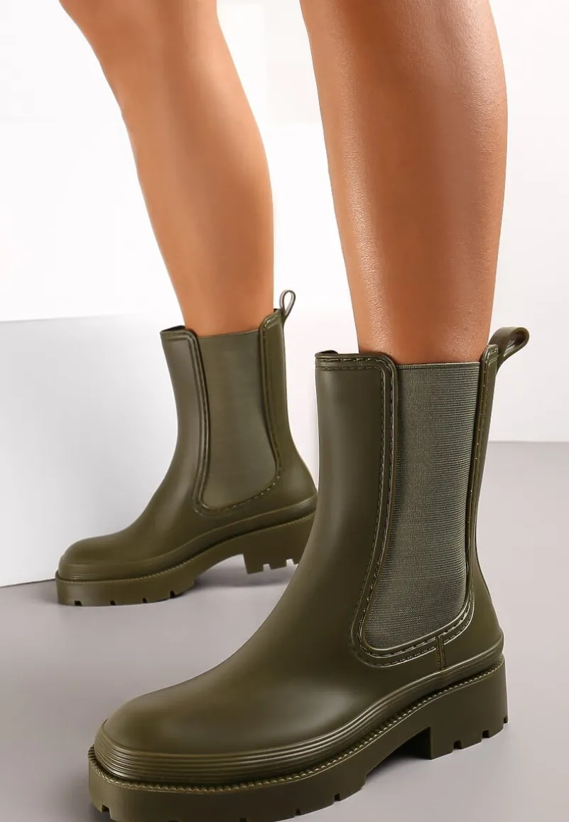 Zielone Kalosze Sztyblety z Elastycznymi Wstawkami Sarakiela