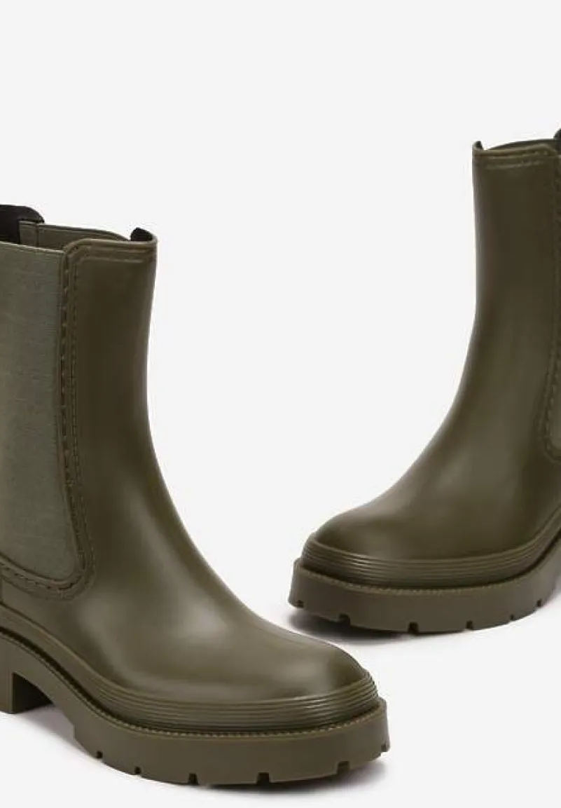 Zielone Kalosze Sztyblety z Elastycznymi Wstawkami Sarakiela