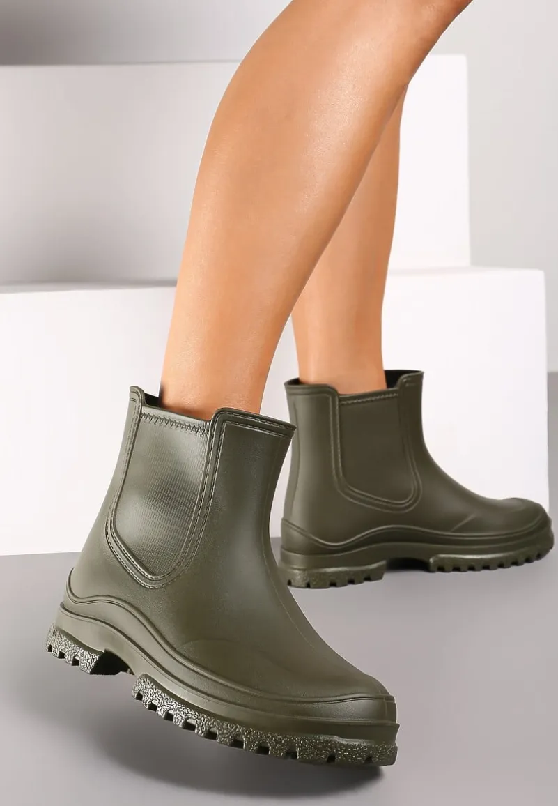 Zielone Kalosze z Gumką na Cholewce na Niskiej Platformie Erisanya