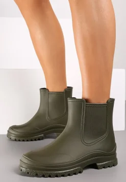 Zielone Kalosze z Gumką na Cholewce na Niskiej Platformie Erisanya