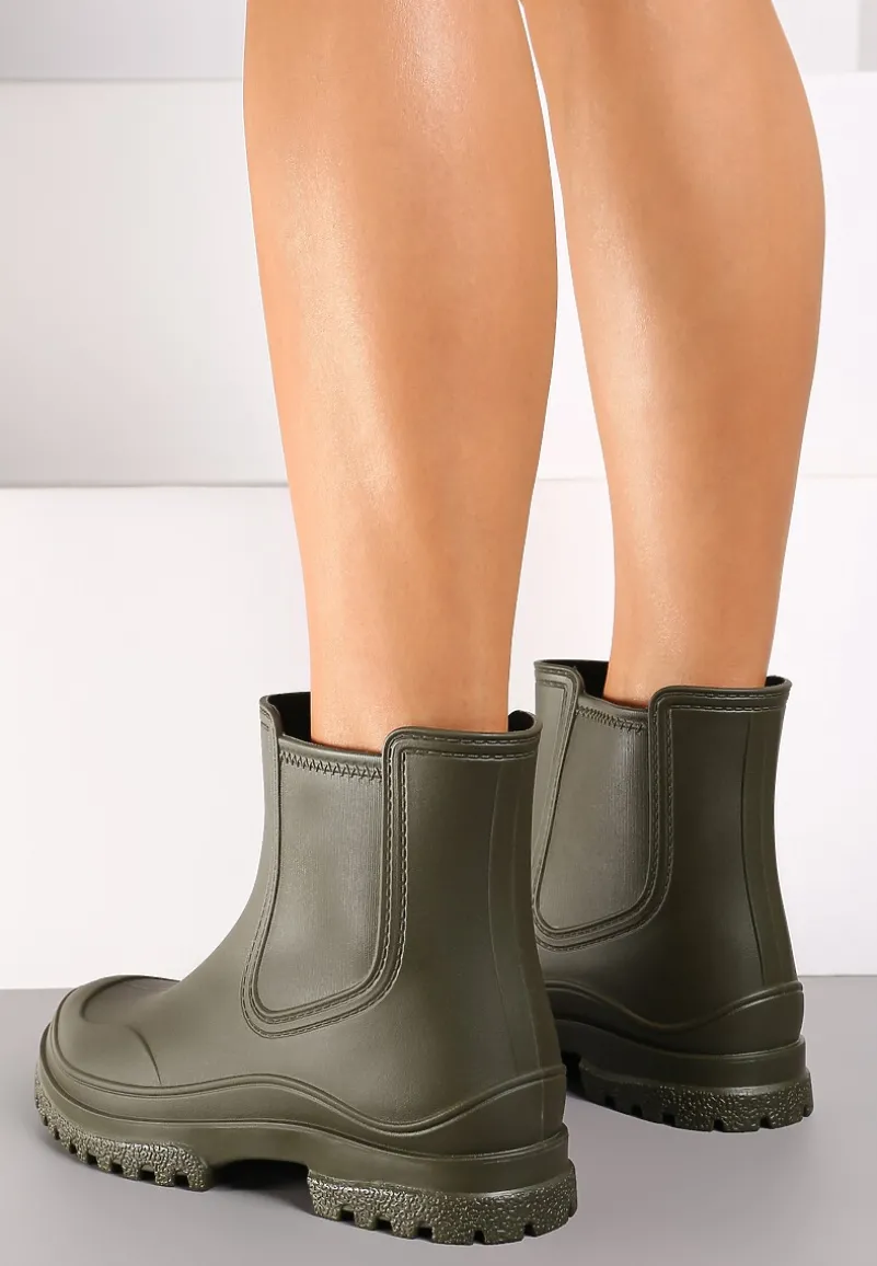 Zielone Kalosze z Gumką na Cholewce na Niskiej Platformie Erisanya