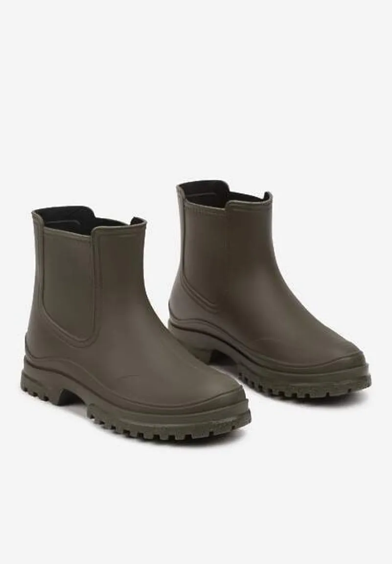 Zielone Kalosze z Gumką na Cholewce na Niskiej Platformie Erisanya