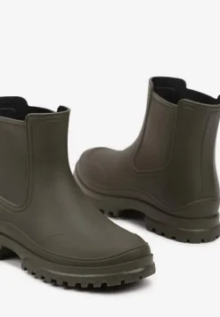 Zielone Kalosze z Gumką na Cholewce na Niskiej Platformie Erisanya