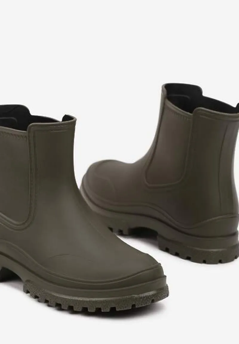 Zielone Kalosze z Gumką na Cholewce na Niskiej Platformie Erisanya