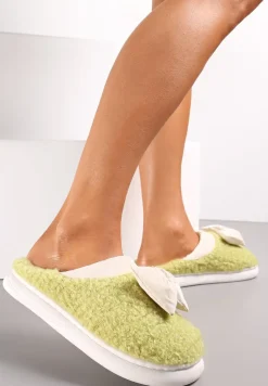 Zielone Kapcie z Futrzanego Kożuszka z Kokardką Hilusa