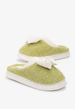 Zielone Kapcie z Futrzanego Kożuszka z Kokardką Hilusa