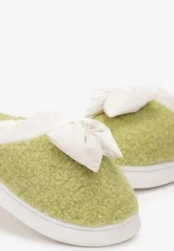 Zielone Kapcie z Futrzanego Kożuszka z Kokardką Hilusa