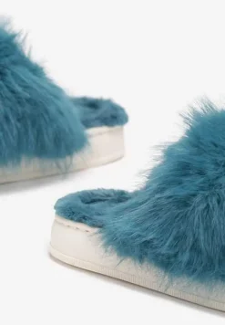 Zielone Kapcie ze Sztucznym Futrem na Grubej Podeszwie Demofa