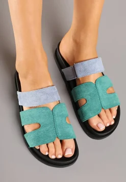 Zielone Klapki z Geometryczną Cholewką Setorania