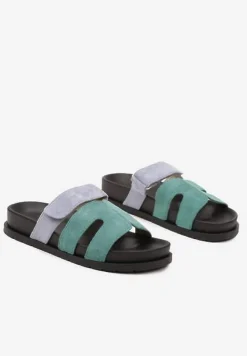 Zielone Klapki z Geometryczną Cholewką Setorania