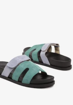 Zielone Klapki z Geometryczną Cholewką Setorania
