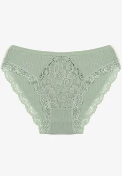 Zielone Koronkowe Majtki Figi z Bawełny z Gumką w Pasie Amivia
