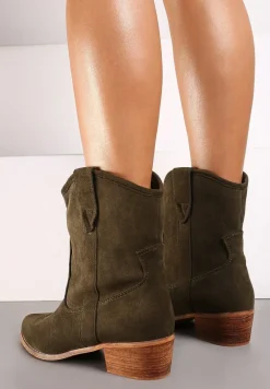 Zielone Kowbojki Botki na Niskim Obcasie z Ekozamszu Vaiyah