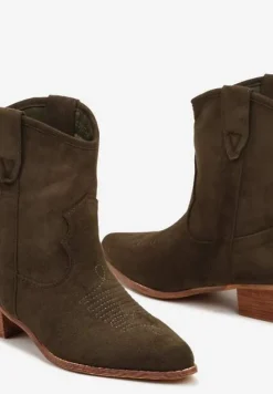 Zielone Kowbojki Botki na Niskim Obcasie z Ekozamszu Vaiyah