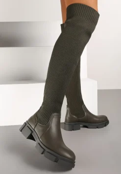 Zielone Kozaki na Platformie ze Skarpetową Cholewką Ellandra