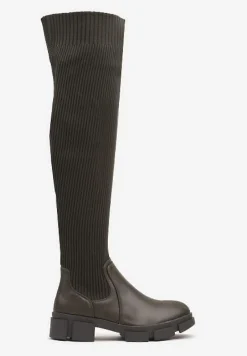 Zielone Kozaki na Platformie ze Skarpetową Cholewką Ellandra