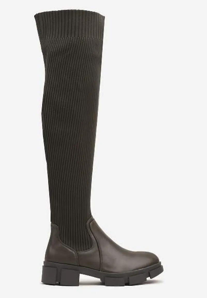 Zielone Kozaki na Platformie ze Skarpetową Cholewką Ellandra