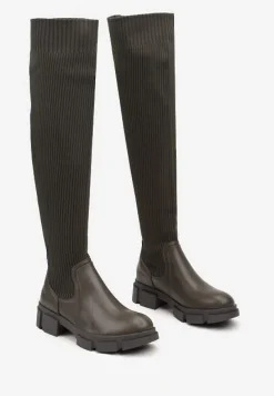 Zielone Kozaki na Platformie ze Skarpetową Cholewką Ellandra