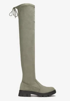 Zielone Kozaki z Dopasowaną Cholewką za Kolano Cilki