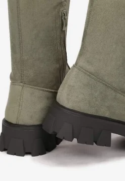 Zielone Kozaki z Dopasowaną Cholewką za Kolano Cilki
