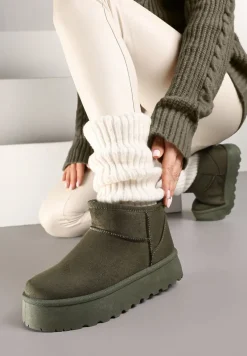 Zielone Krótkie Śniegowce z Ekozamszu na Niskiej Platformie Lennael