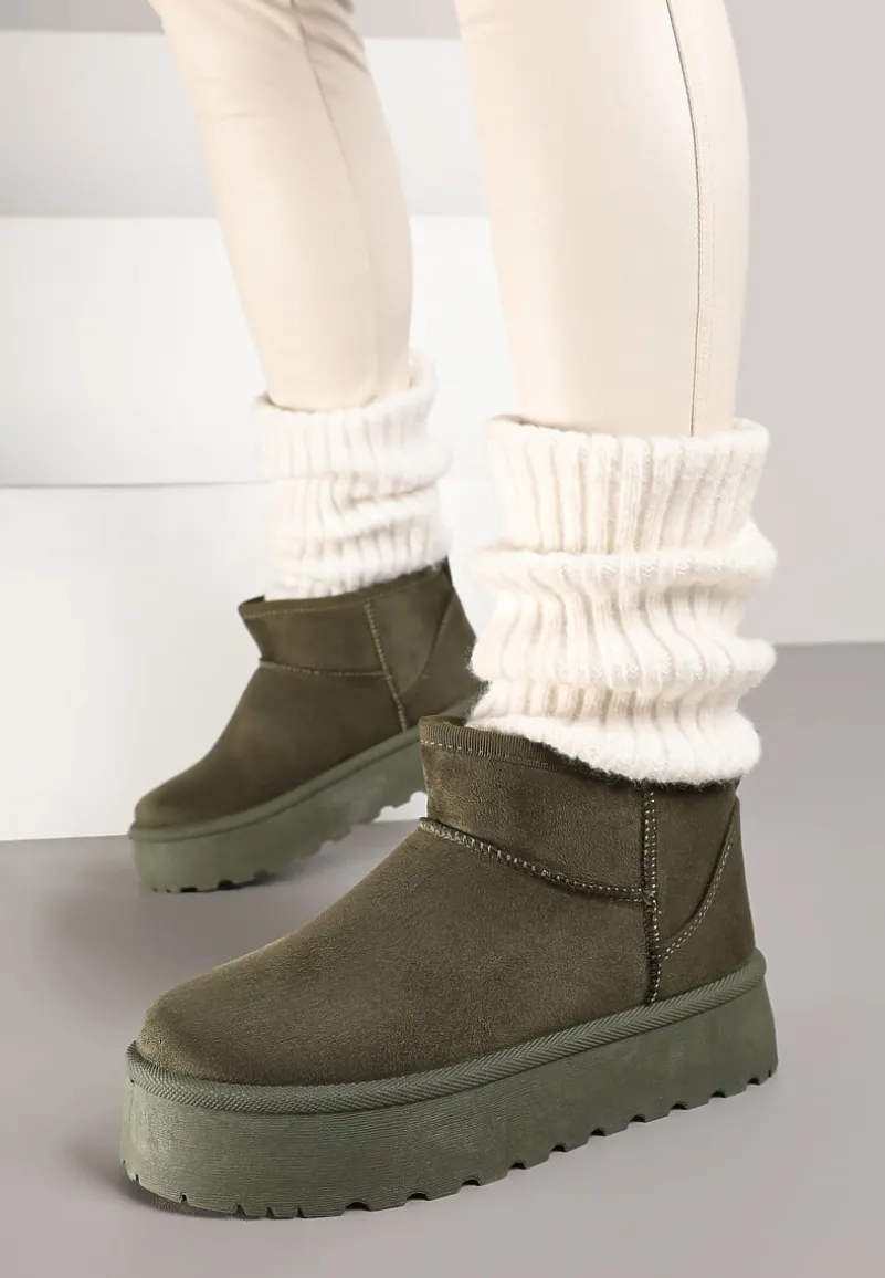 Zielone Krótkie Śniegowce z Ekozamszu na Niskiej Platformie Lennael