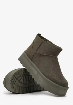 Zielone Krótkie Śniegowce z Ekozamszu na Niskiej Platformie Lennael