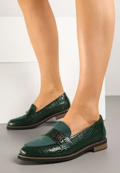 Zielone Lakierowane Mokasyny ze Skórzaną Wkładką Socca