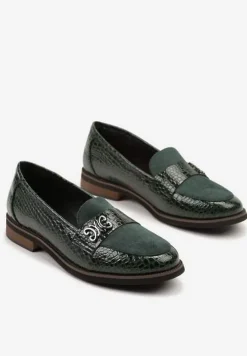 Zielone Lakierowane Mokasyny ze Skórzaną Wkładką Socca