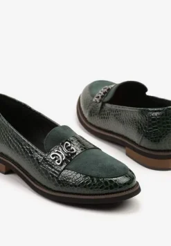 Zielone Lakierowane Mokasyny ze Skórzaną Wkładką Socca