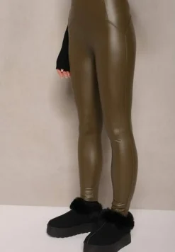 Zielone Legginsy High Waist z Ociepleniem Faladi