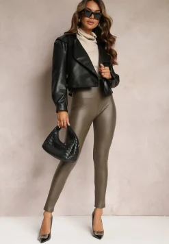 Zielone Legginsy Ocieplane z Ekoskóry Lenho