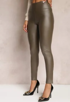 Zielone Legginsy Ocieplane z Ekoskóry Lenho