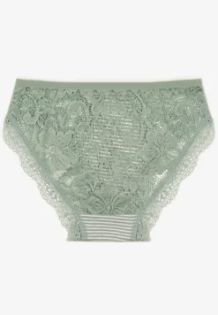 Zielone Majtki Figi Ozdobione Wzorem w Paseczki i Koronką Olibia