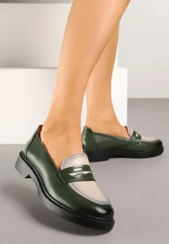 Zielone Mokasyny Lakierowane Loafersy ze Skórzaną Wkładką Reilira