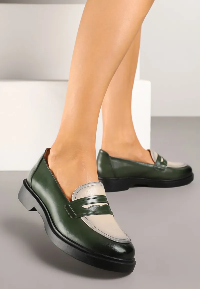 Zielone Mokasyny Lakierowane Loafersy ze Skórzaną Wkładką Reilira