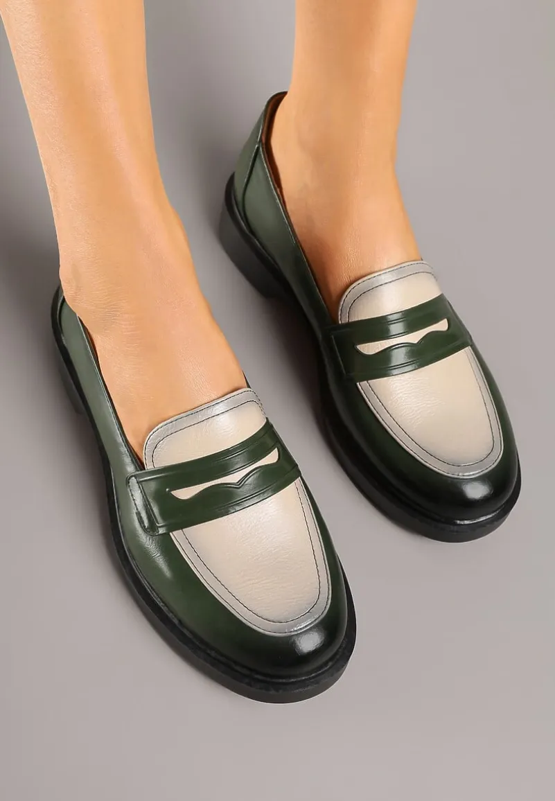 Zielone Mokasyny Lakierowane Loafersy ze Skórzaną Wkładką Reilira